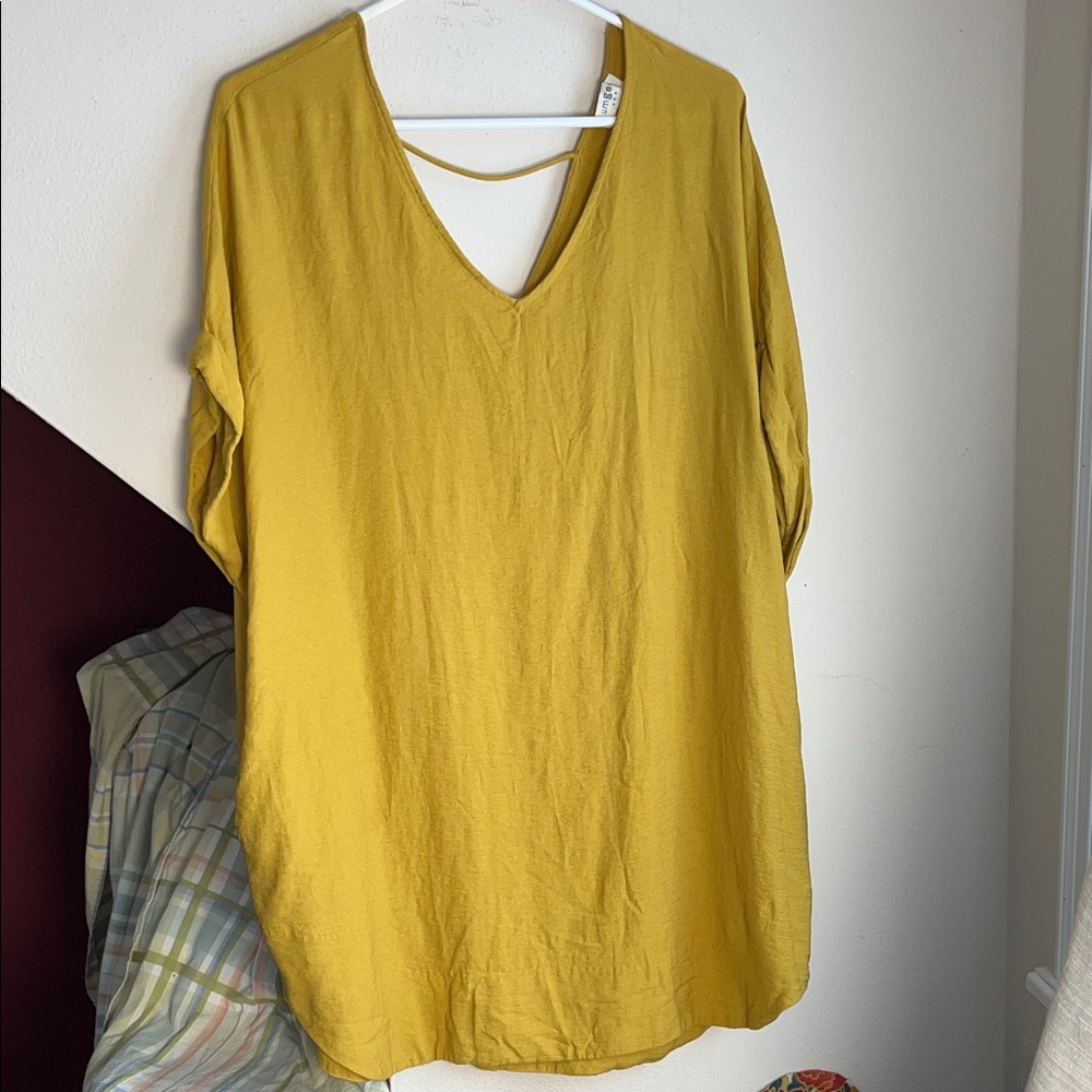 Umgee Mustard Yellow V-Neck Women's Tunic Mini